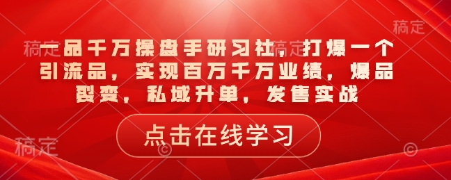 一品千万操盘手研习社，打爆一个引流品，实现百万千万业绩，爆品裂变，私域升单，发售实战-88共享