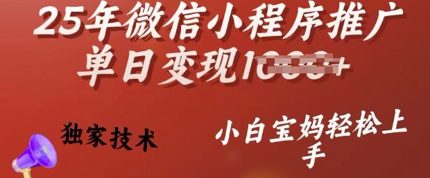 25年微信小程序推广单日变现多张，独家技术，小白宝妈轻松上手【揭秘】-88共享