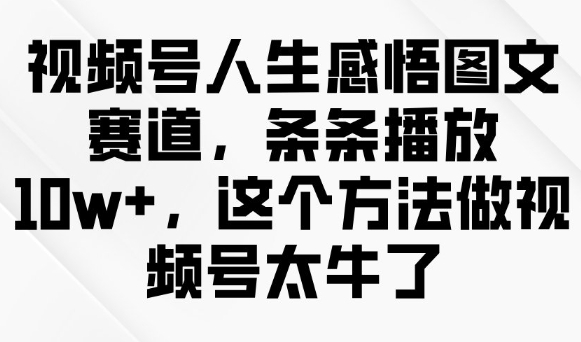 视频号人生感悟图文赛道，条条播放10w+，这个方法做视频号太牛了-88共享