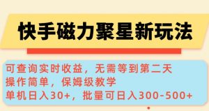 快手磁力新玩法,可查询实时收益,单机30+,批量可日入3到5张【揭秘】-88共享