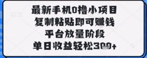 最新手机0撸小项目,复制粘贴即可挣钱,平台放量阶段,单日收益轻松3张+【揭秘】-88共享