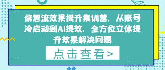 信息流效果提升集训营，从账号冷启动到AI提效，全方位立体提升效果解决问题-88共享