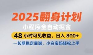 2025小程序全自动掘金,48 小时可见收益,日入8张,长期稳定靠谱,小白宝妈轻松上手【揭秘】-88共享