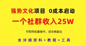 强势文化项目，一个社群收入25个W，0成本启动，可矩阵批量操作，原创详细实操教程-88共享