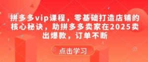 拼多多vip课程,零基础打造店铺的核心秘诀,助拼多多卖家在2025卖出爆款,订单不断-88共享