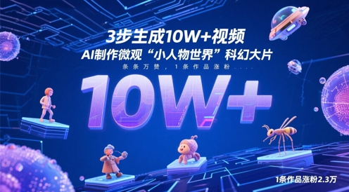 3步生成10W+视频，AI制作微观“小人物世界”科幻大片，条条万赞，1条作品涨粉2.3W-88共享