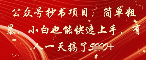 公众号抄书项目，简单粗暴，小白也能快速上手，有人一天搞了1k+-88共享