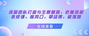 流量团队打造与生意破局,老板流量必修课,抓风口,拿结果,能落地-88共享