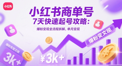 小红书商单号7天快速起号攻略：爆粉变现全流程拆解，单月变现3k+-88共享
