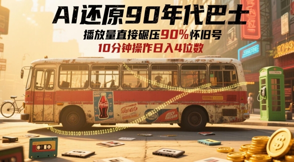 AI还原90年代巴士，一帧就让70后泪崩，播放量直接碾压90%怀旧号，每天操作十分钟，日入四位数-88共享