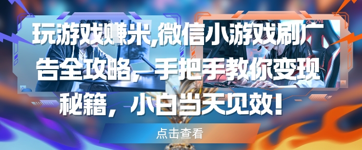 玩游戏挣米，微信小游戏刷广告全攻略，手把手教你变现秘籍，小白当天见效-88共享