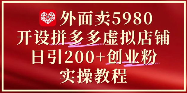 外面卖5980开设拼多多虚拟店铺：单日引流200+创业付费粉实战教程-88共享
