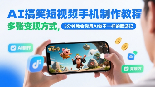AI搞笑短视频手机制作教程，多张变现方式，5分钟教会你用AI做不一样的西游记-88共享