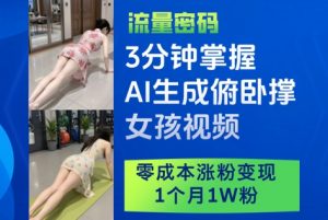 3分钟掌握AI生成俯卧撑女孩视频,零成本涨粉变现,1个月1W粉-88共享