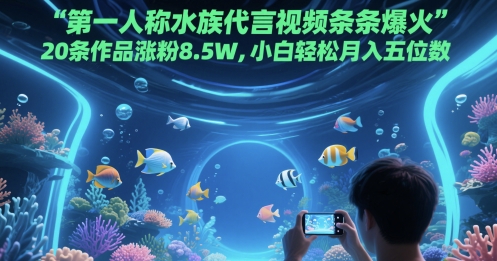 第一人称水族代言视频条条爆火，20条作品涨粉8.5W，小白轻松月入五位数-88共享