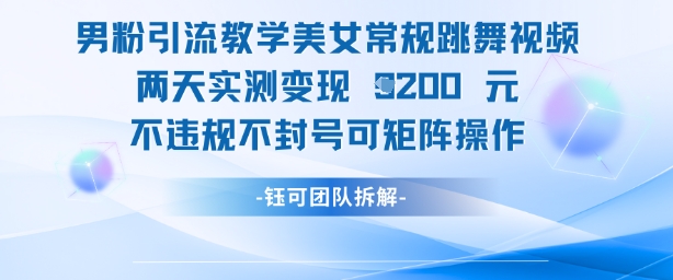 男粉引流教学美女常规跳舞视频两天实测变现1k+，不违规不封号可矩阵操作-88共享
