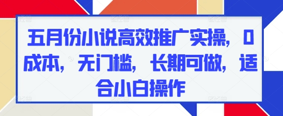 五月份小说高效推广实操，0成本，无门槛，长期可做，适合小白操作-88共享