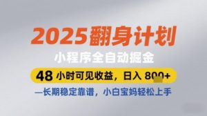 2025翻身计划小程序全自动掘金,48小时可见收益,日入多张+,长期稳定靠谱,小白宝妈轻松上手【揭秘】-88共享