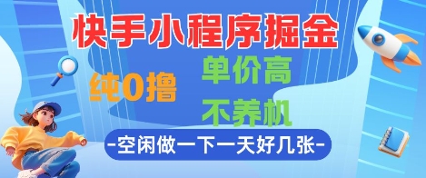 快手小程序掘金，纯0撸，单价高不养机 利用空闲时间做一做，一天好几张【揭秘】-88共享