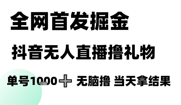 全网首发掘金抖音无人直播撸礼物，单号1k +无脑撸，当天拿结果【揭秘】-88共享