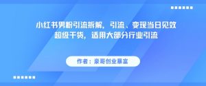 小红书男粉引流拆解,引流、变现当日见效超级干货,适用大部分行业引流-88共享