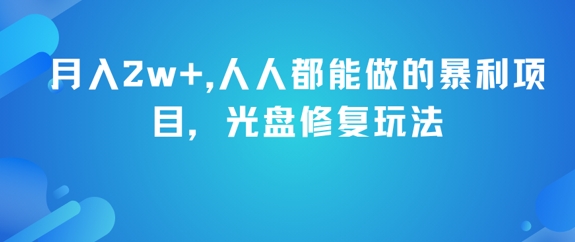 月入2w+，人人都能做的暴利项目，光盘修复玩法-88共享