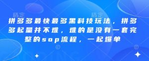 拼多多最快最多黑科技玩法,拼多多起量并不难,难的是没有一套完整的sop流程,一起爆单(更新6月)-88共享