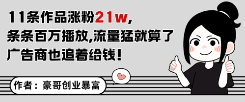 11条作品涨粉21W，条条百W播放，流量猛就算了，广告商也追着给钱-88共享