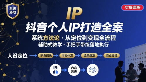 抖音个人IP系统落地实操大课，实操课程，辅助落地-88共享