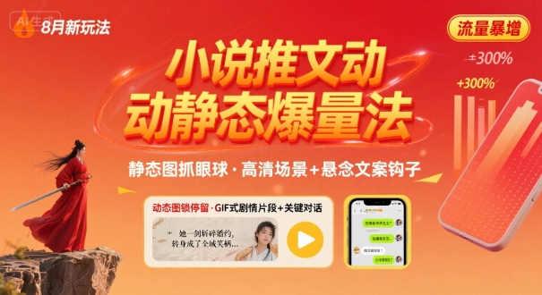 8月小说推文全新玩法，动静态图片+搭配小说文案爆量玩法-88共享