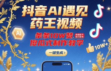 抖音AI遇见药王视频，条条10W赞，快速起千粉万粉号，傻瓜式制作教学-88共享