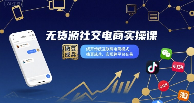 无货源社交电商实操课，绕开传统互联网电商模式，撒豆成兵，实现跨平台交易-88共享