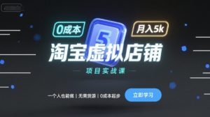 淘宝虚拟店铺项目实战课,一个人也能做,无需货源、0成本起步,月入5k-88共享