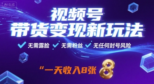 视频号带货变现新玩法，无需露脸，无需粉丝，无任何封号风险，一天收益8张【揭秘】-88共享