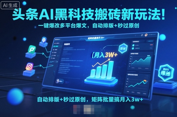 头条AI黑科技搬砖新玩法！一键爆改多平台爆文，自动排版+秒过原创，矩阵批量搞月入3w+【揭秘】-88共享