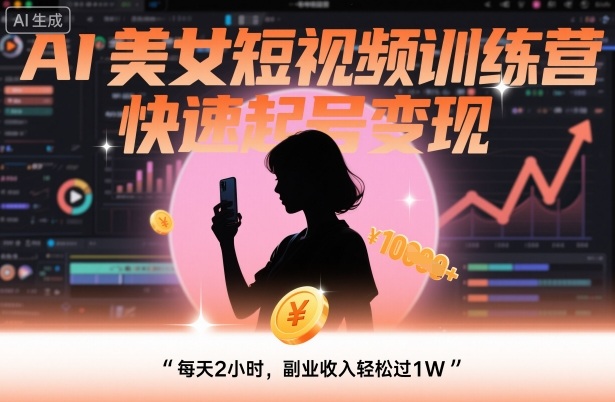 AI美女短视频训练营，快速起号变现，每天2小时，副业收入轻松过1W-88共享