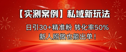 【实测案例】私域新玩法，日引30+精准粉，转化率50%，新人照做也能出单！-88共享