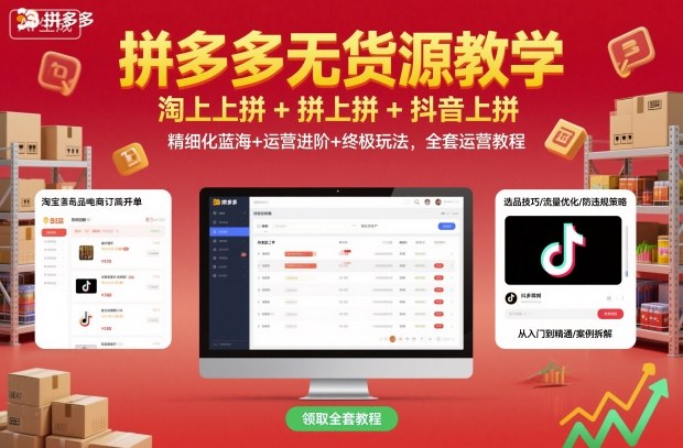 拼多多无货源教学，淘上拼+拼上拼+抖上拼，精细化蓝海+运营进阶+终极玩法，全套运营教程-88共享
