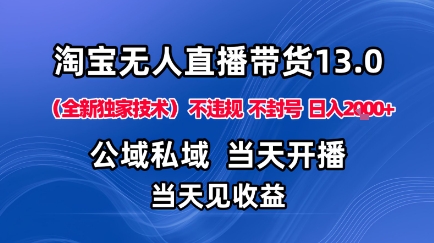 淘宝无人直播13.0，公域私域技术，不封号，不违规布局下半年旺季赛道，日入1K+（独家技术）【揭秘】-88共享