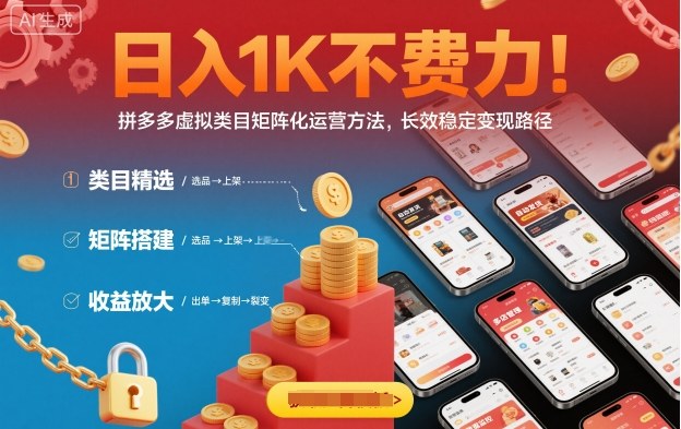 日入1K不费力！拼多多虚拟类目矩阵化运营方法，长效稳定变现路径-88共享