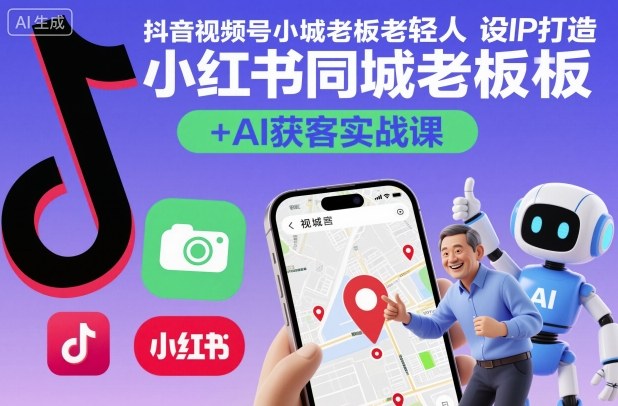 抖音视频号小红书同城老板轻人设IP打造+AI获客实战课，人设打造-算法拆解-拍摄剪辑-内容运营-AI创作-88共享